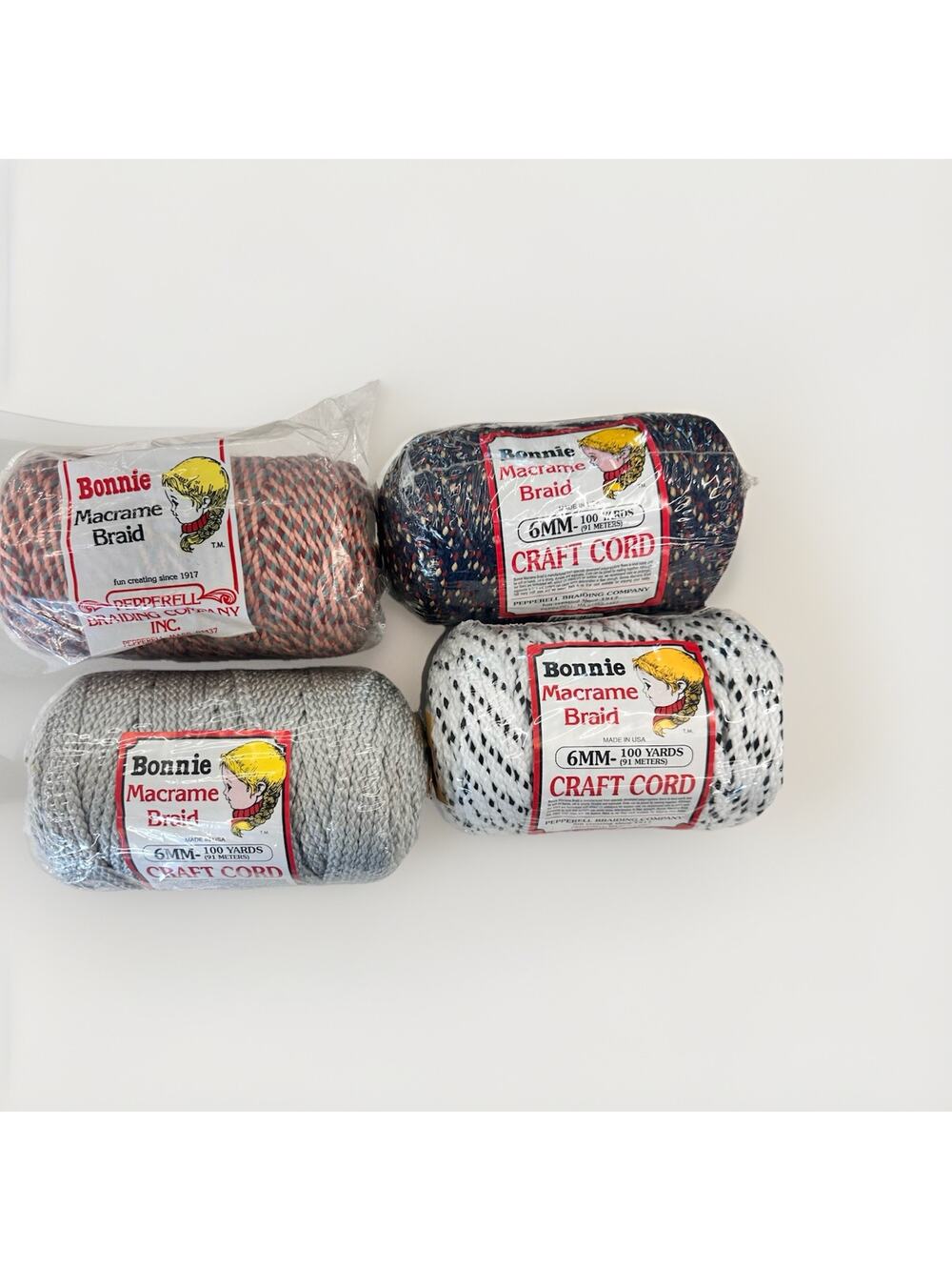 Lot of 4 VTG Bonnie Macrame Craft Cord 6mm 100 Yds Pepperell Braid NOS